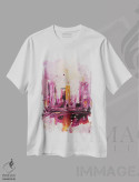 تیشرت سفید طرح دار شهر بنفش، آبستره اثر کوپتسووا آرت | فروشگاه ایماژ