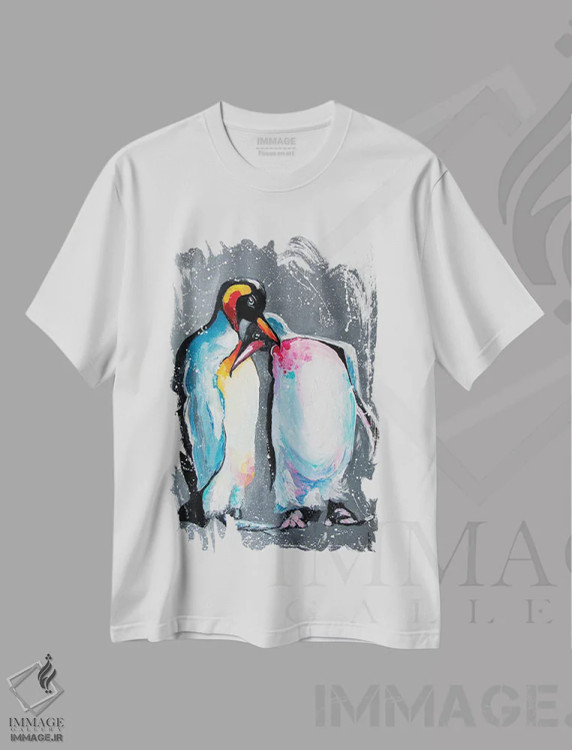 تیشرت سفید طرح دار پنگوئن های عاشق، دکور معاصر اثر کوپتسووا آرت | immage.ir
