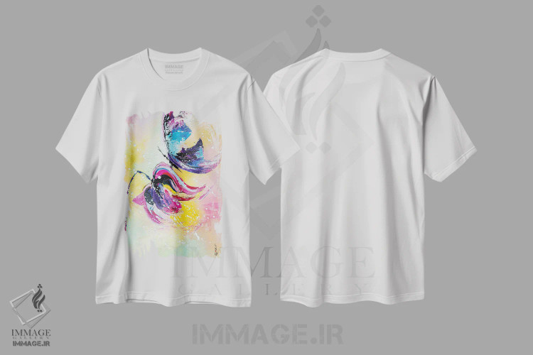 تیشرت سفید طرح دار پروانه آبی، دکور معاصر اثر کوپتسووا آرت | فروشگاه ایماژ