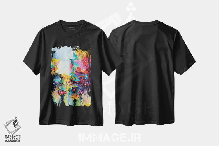 تیشرت مشکی طرح دار باران می بارد، آبستره اثر کوپتسووا آرت | immage.ir