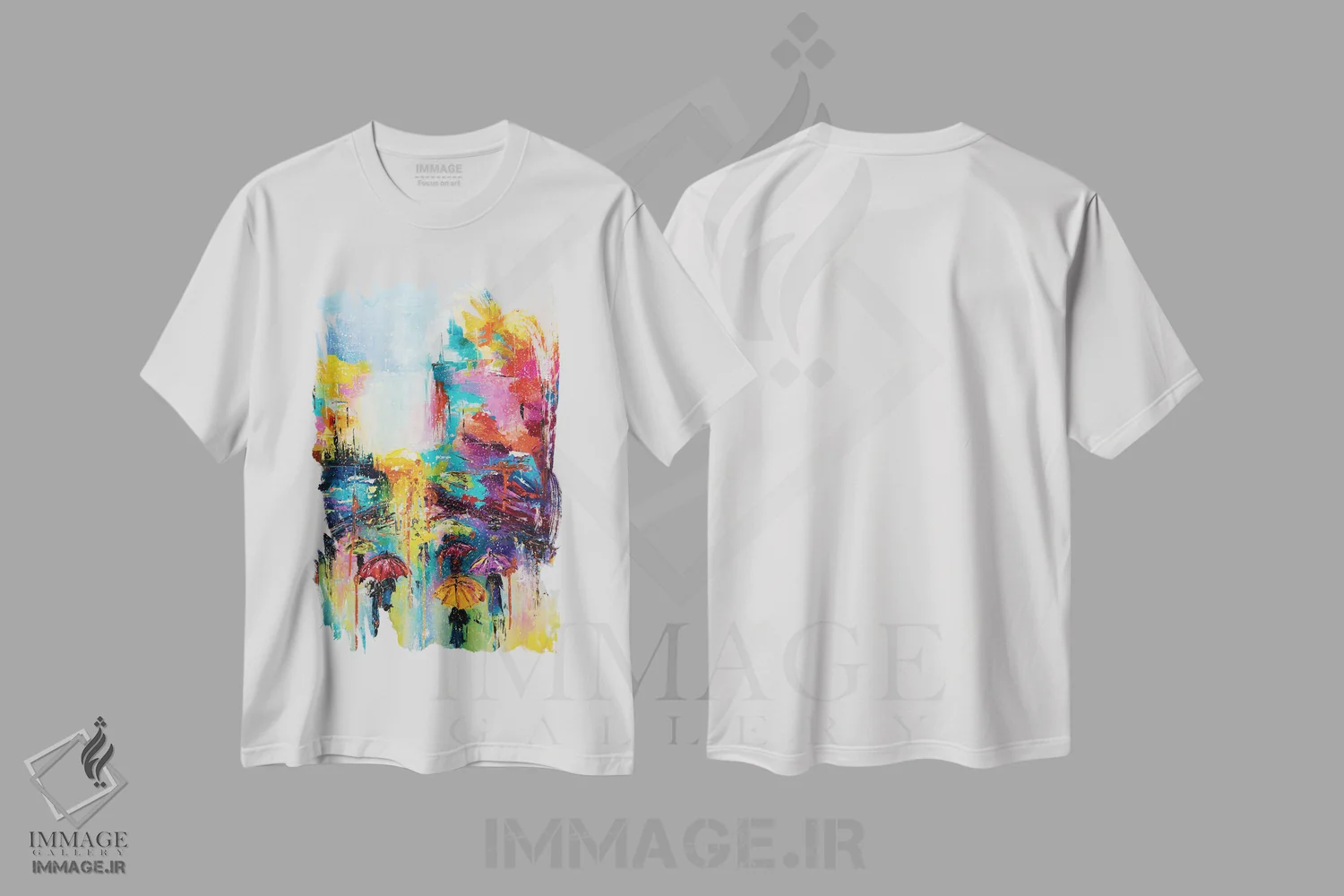 تیشرت سفید طرح دار باران می بارد، آبستره اثر کوپتسووا آرت | فروشگاه ایماژ