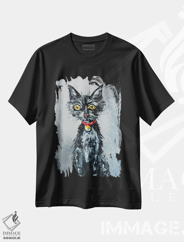 تیشرت مشکی طرح دار گربه گرسنه، دکور معاصر اثر کوپتسووا آرت | immage.ir