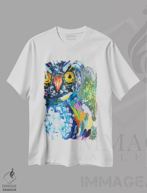 تیشرت سفید طرح دار جغد، دکور معاصر اثر کوپتسووا آرت | immage.ir