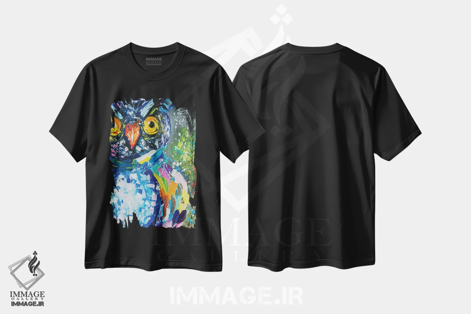 تیشرت مشکی طرح دار جغد، دکور معاصر اثر کوپتسووا آرت | فروشگاه ایماژ