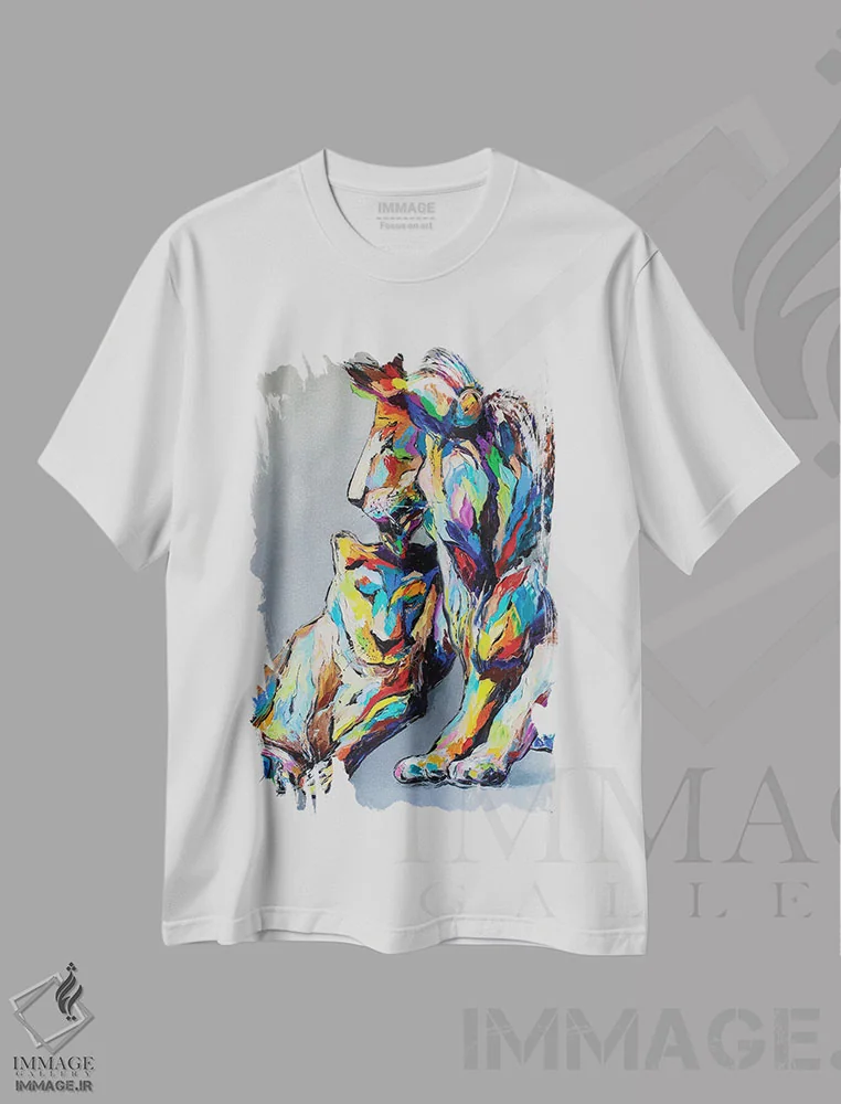 تیشرت سفید طرح دار عشق شیر، دکور معاصر اثر کوپتسووا آرت | فروشگاه ایماژ