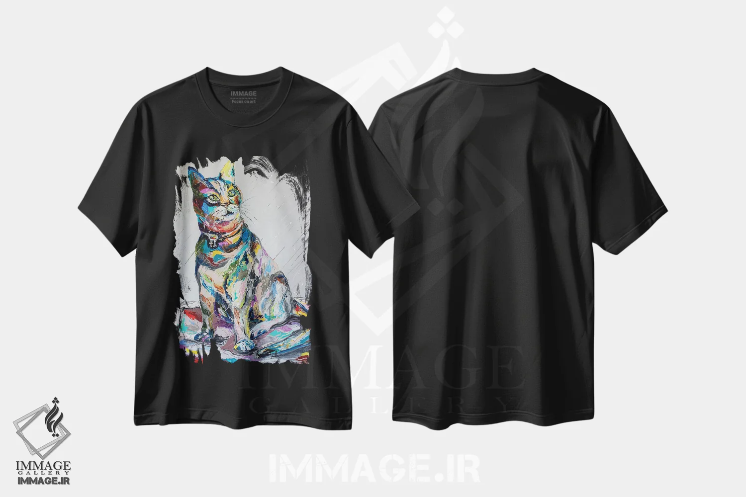 تیشرت مشکی طرح دار گربه تی جی، دکور معاصر اثر کوپتسووا آرت | فروشگاه ایماژ