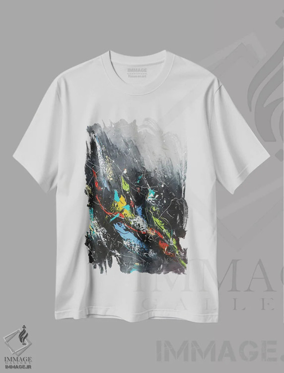 تیشرت سفید طرح دار ستارگان در حال سقوط اثر کوپتسووا آرت | immage.ir
