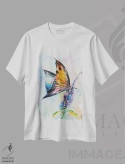 تیشرت سفید طرح دار پروانه روی گل، دکور معاصر اثر کوپتسووا آرت | فروشگاه ایماژ