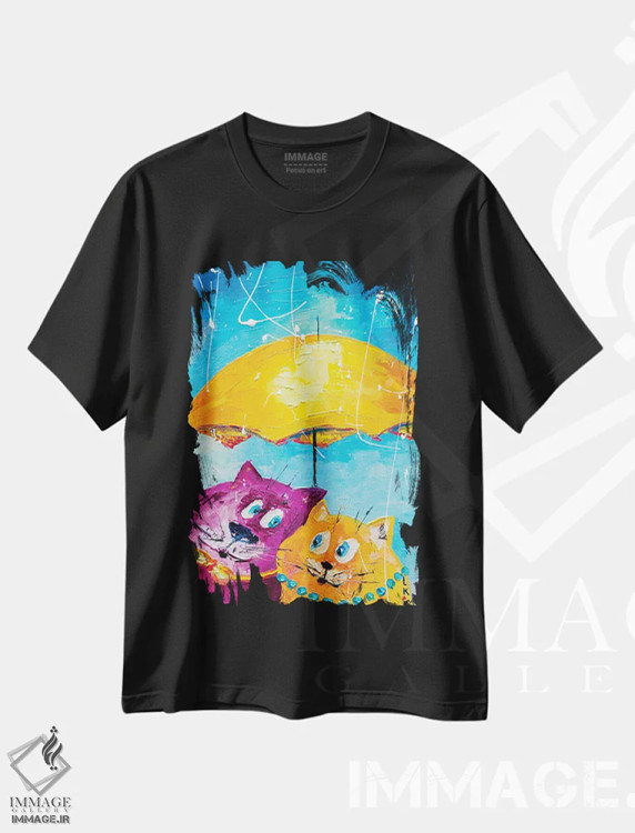 تیشرت مشکی طرح دار بگذار باران ببارد، هنر فاخر معاصر اثر کوپتسووا آرت | فروشگاه ایماژ