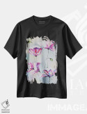 تیشرت مشکی طرح دار گل های لطیف، هنر فاخر معاصر اثر کوپتسووا آرت | فروشگاه ایماژ