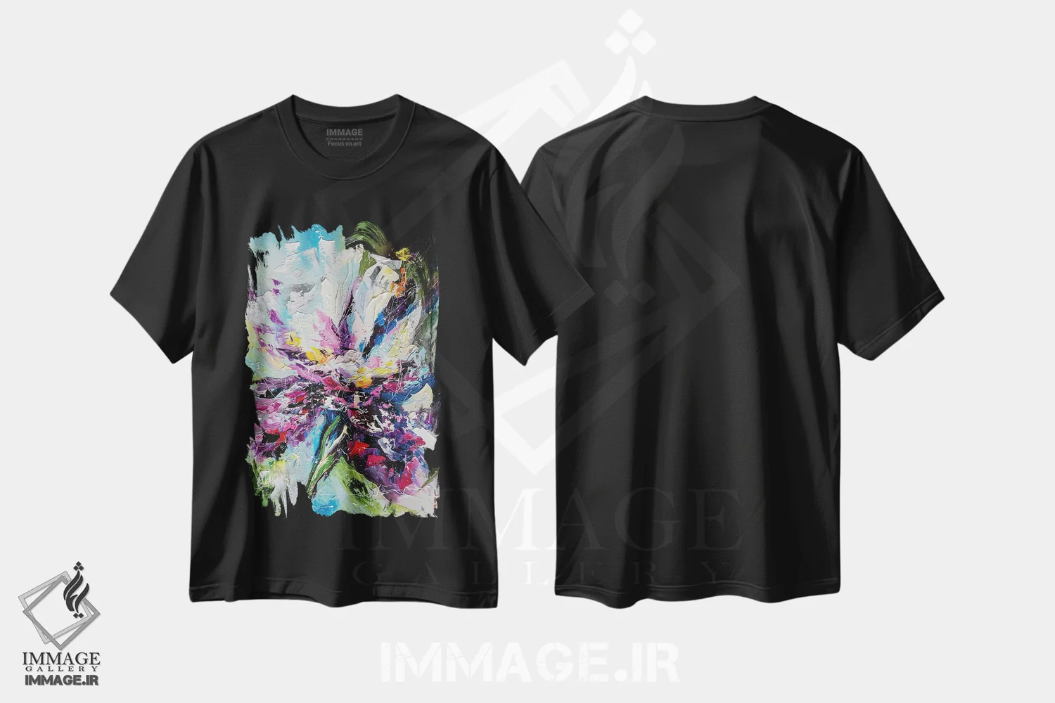 تیشرت مشکی طرح دار گل زنبق ۲، آبستره اثر کوپتسووا آرت | immage.ir