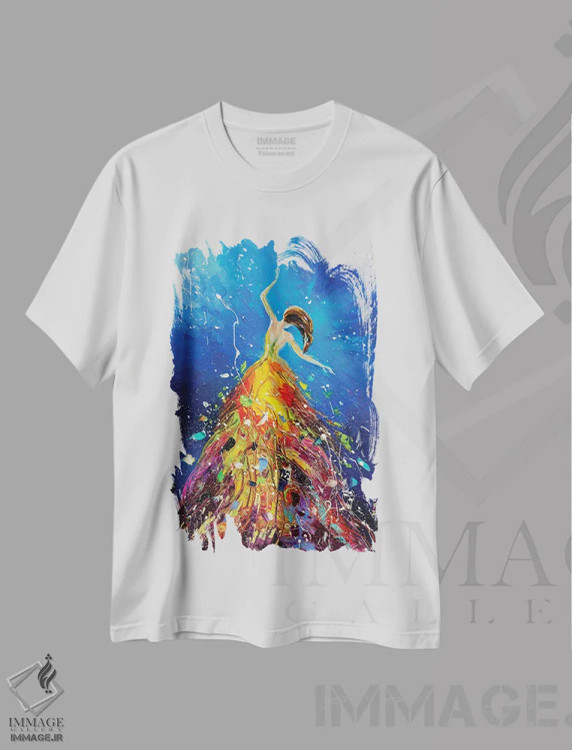 تیشرت سفید طرح دار رقص در آسمان، دکور معاصر اثر کوپتسووا آرت | فروشگاه ایماژ