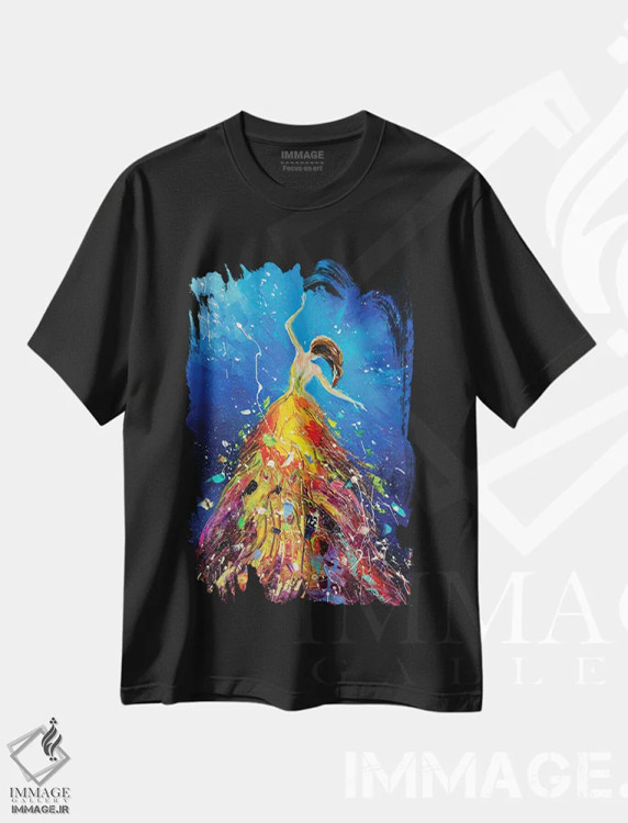 تیشرت مشکی طرح دار رقص در آسمان، دکور معاصر اثر کوپتسووا آرت | immage.ir