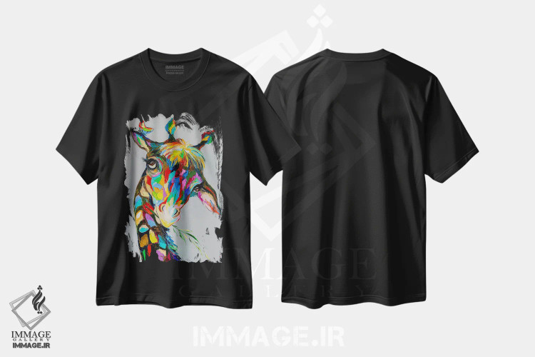 تیشرت مشکی طرح دار من یک زرافه خجالتی هستم، هنر فاخر معاصر اثر کوپتسووا آرت | immage.ir