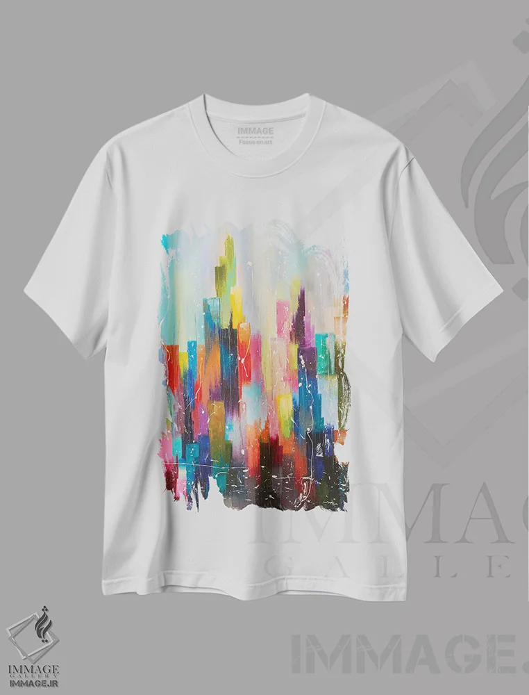 تیشرت سفید طرح دار مرکز شهر II، آبستره اثر کوپتسووا آرت | immage.ir