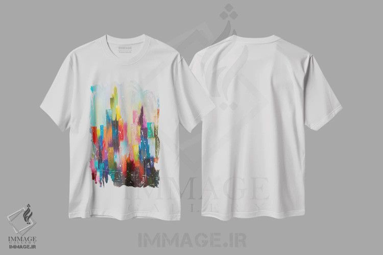 تیشرت سفید طرح دار مرکز شهر II، آبستره اثر کوپتسووا آرت | immage.ir