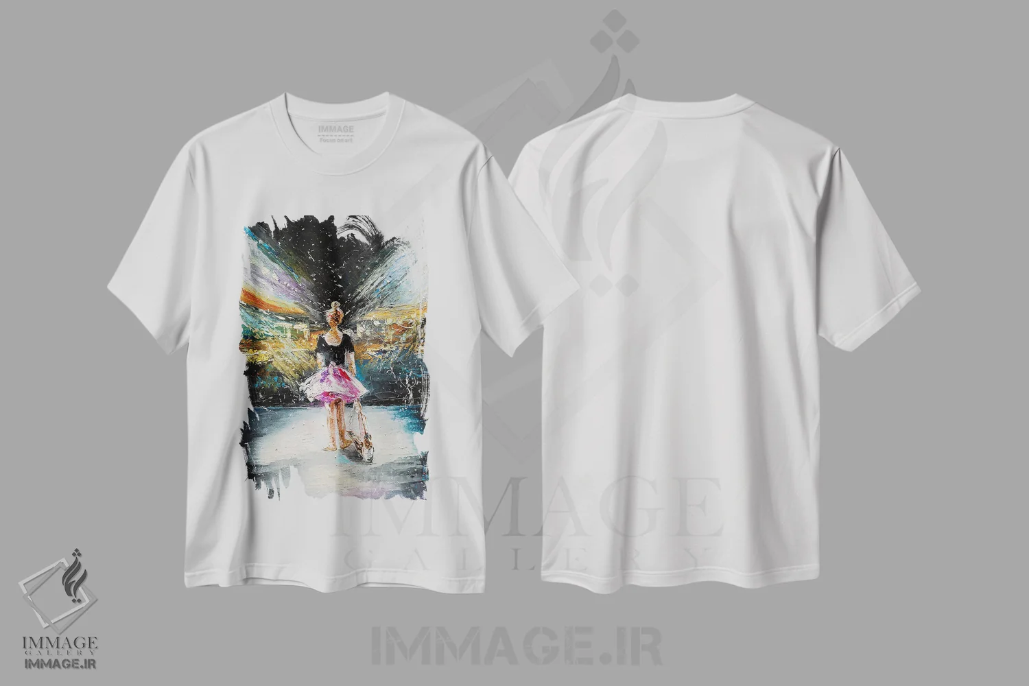 تیشرت سفید طرح دار رؤیاها درباره صحنه، دکور معاصر اثر کوپتسووا آرت | immage.ir