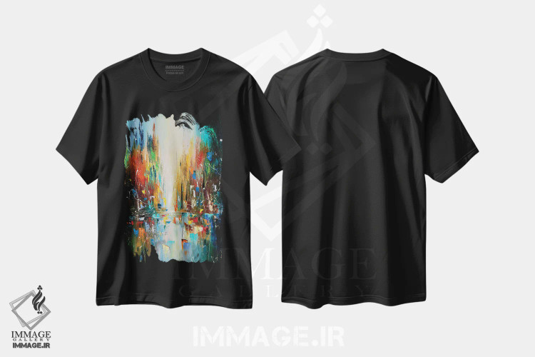 تیشرت مشکی طرح دار خیابان نور غروب اثر کوپتسووا آرت | immage.ir