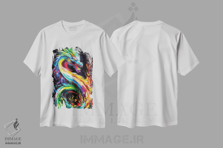 تیشرت سفید طرح دار اژدهای آتشین، هنر فاخر معاصر اثر کوپتسووا آرت | immage.ir