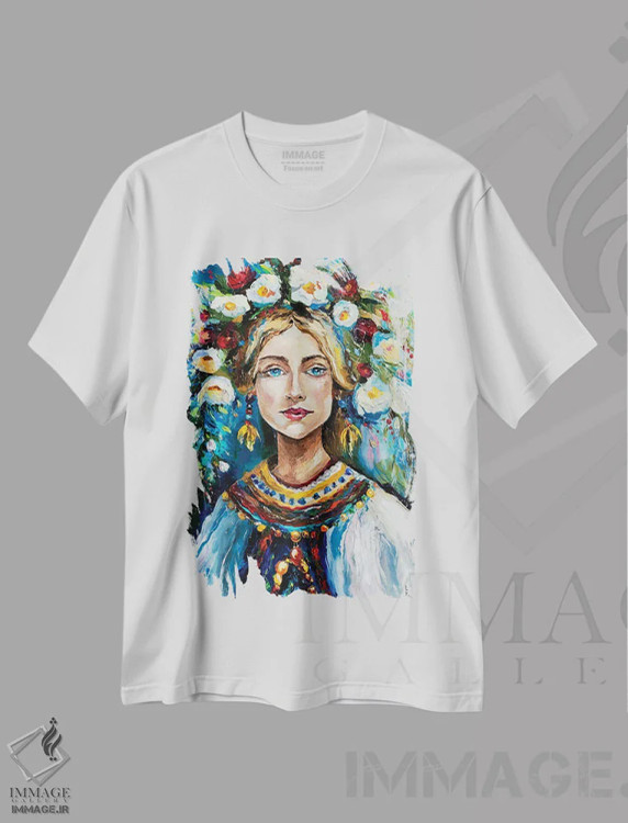 تیشرت سفید طرح دار زیبایی اوکراینی، هنر فاخر معاصر اثر کوپتسووا آرت | فروشگاه ایماژ