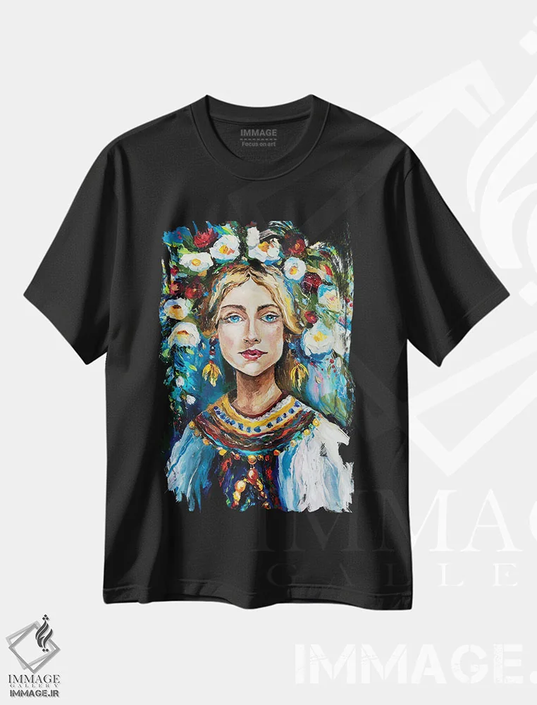 تیشرت مشکی طرح دار زیبایی اوکراینی، هنر فاخر معاصر اثر کوپتسووا آرت | immage.ir