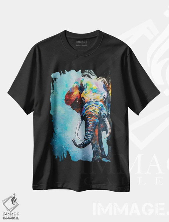 تیشرت مشکی طرح دار فیل، دکور معاصر اثر کوپتسووا آرت | فروشگاه ایماژ