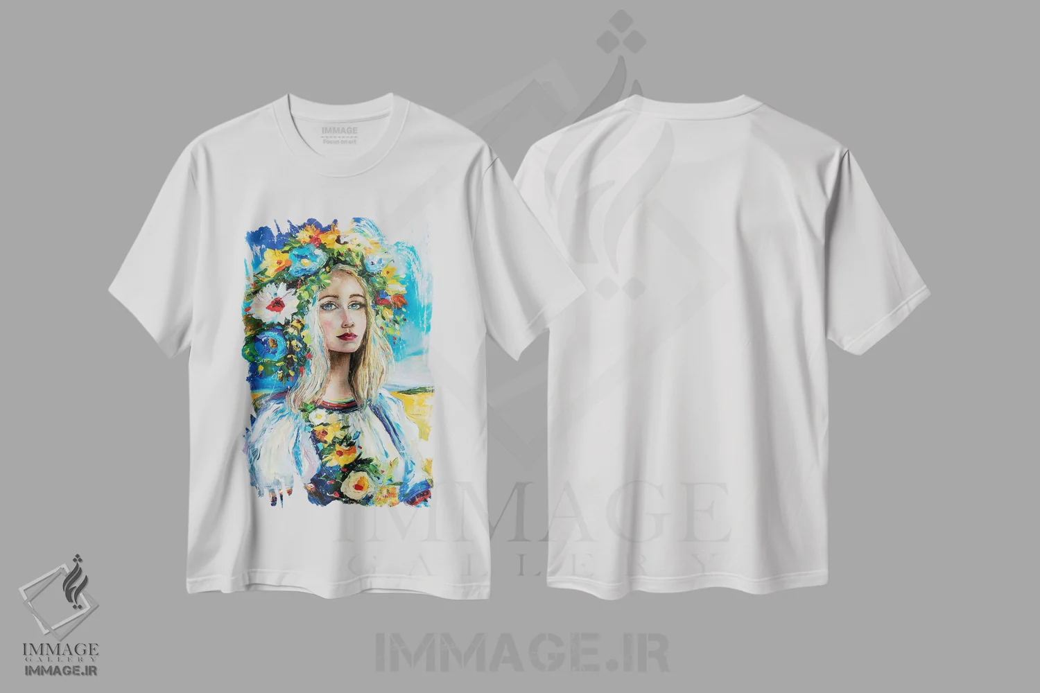 تیشرت سفید طرح دار زن اوکراینی، هنر فاخر معاصر اثر کوپتسووا آرت | immage.ir