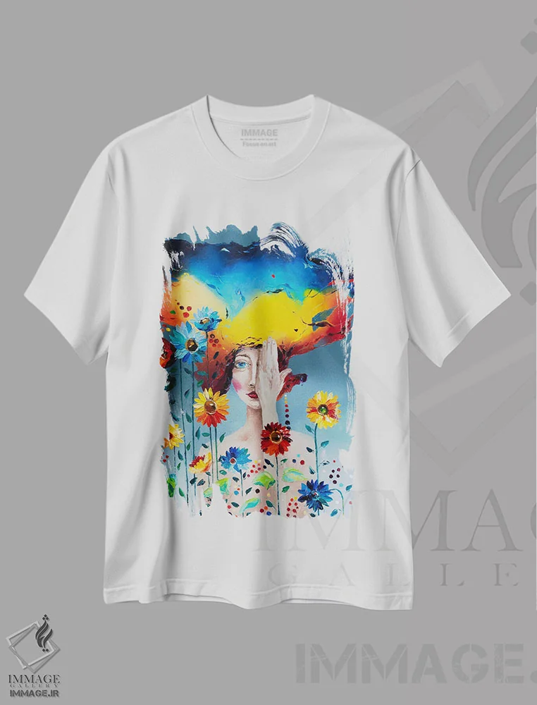 تیشرت سفید طرح دار من زنده ام، دکور معاصر اثر کوپتسووا آرت | فروشگاه ایماژ