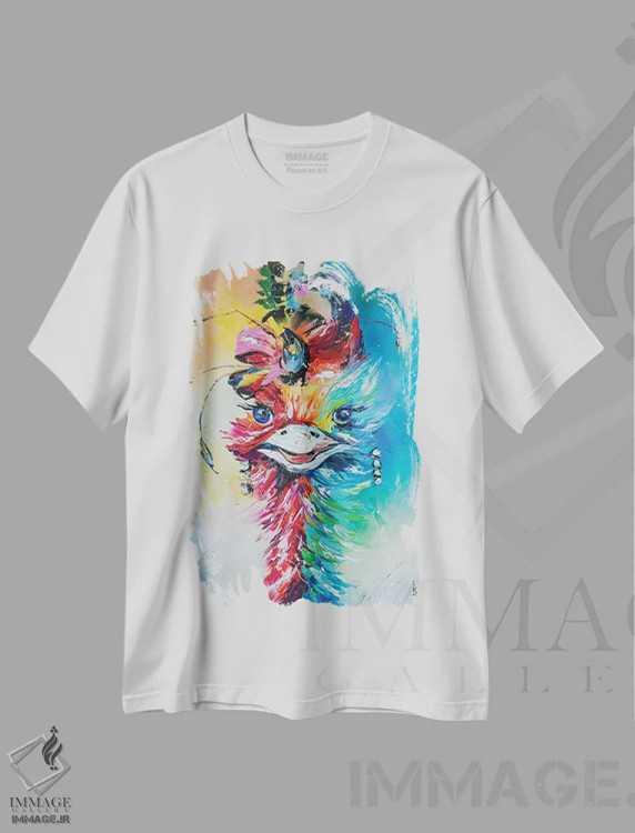 تیشرت سفید طرح دار شترمرغ شیک پوش، دکور معاصر اثر کوپتسووا آرت | immage.ir