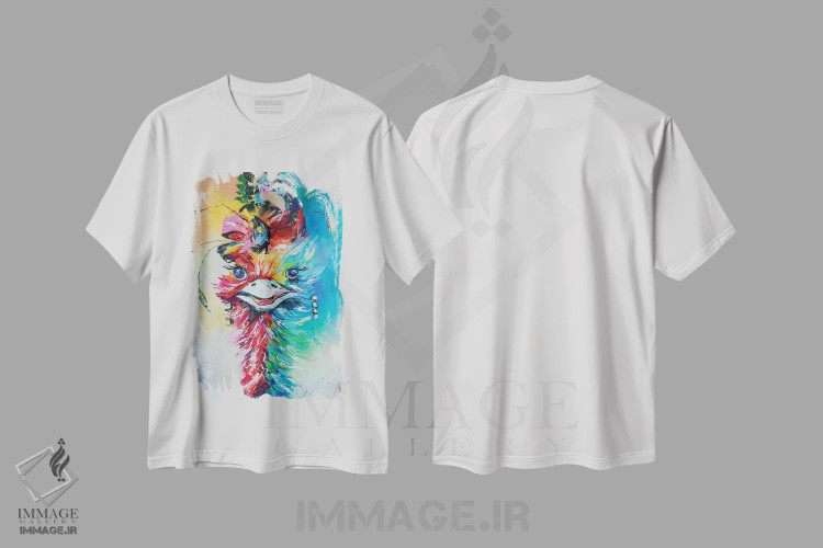 تیشرت سفید طرح دار شترمرغ شیک پوش، دکور معاصر اثر کوپتسووا آرت | immage.ir