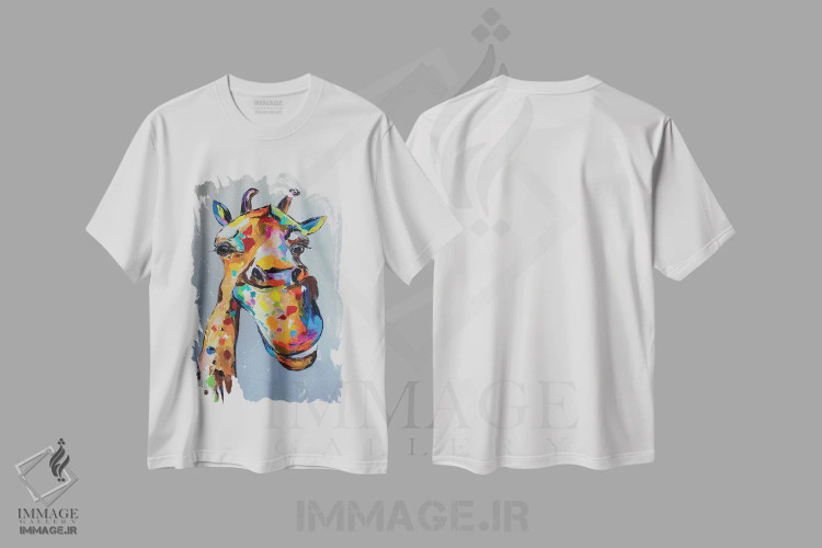تیشرت سفید طرح دار زرافه بامزه، دکور معاصر اثر کوپتسووا آرت | immage.ir