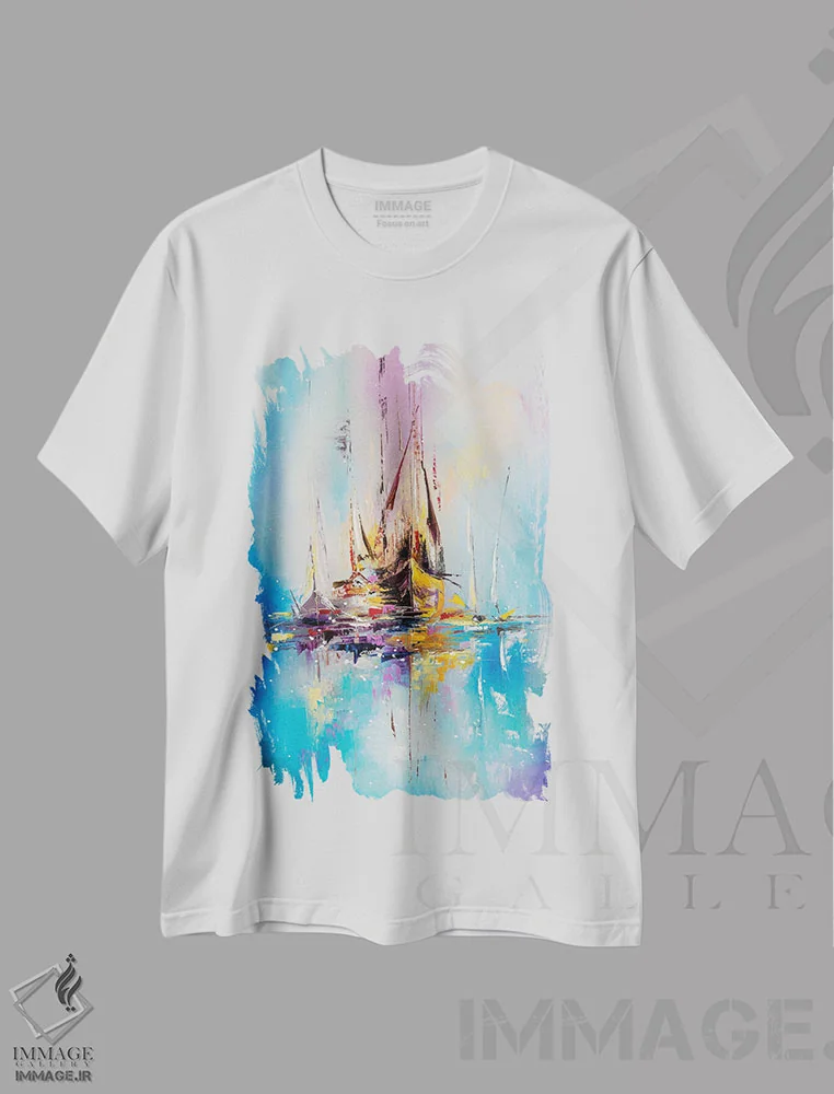 تیشرت سفید طرح دار قایق های وهم آلود II، آبستره اثر کوپتسووا آرت | فروشگاه ایماژ