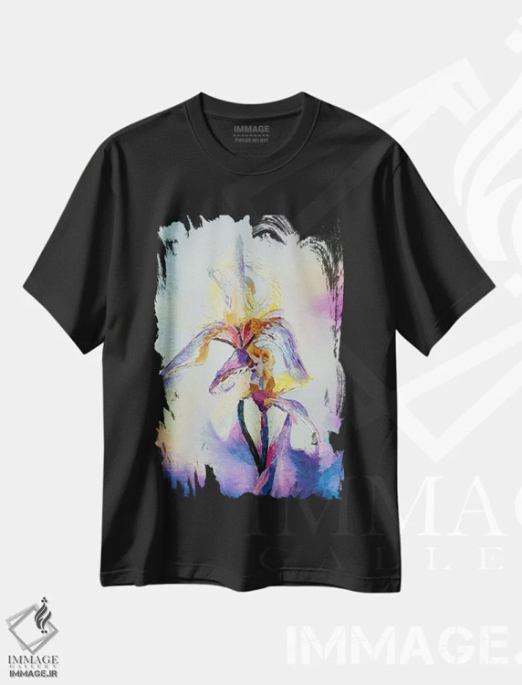 تیشرت مشکی طرح دار گل زنبق، آبستره اثر کوپتسووا آرت | immage.ir