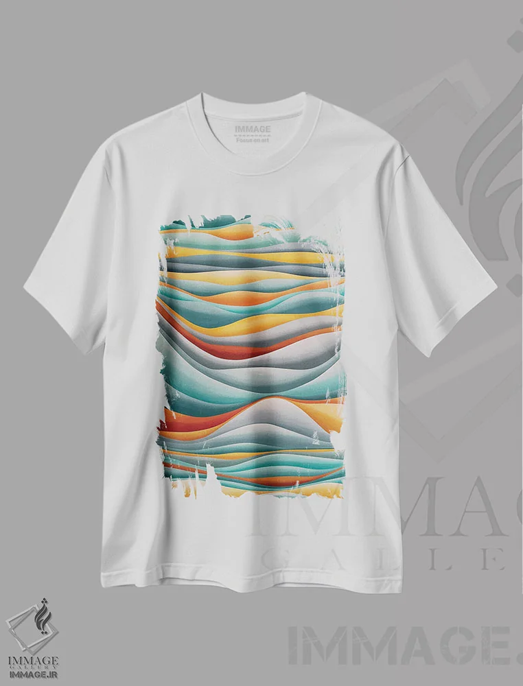 تیشرت سفید طرح دار آرامش، آبستره اثر شوشانیک کاراپتیان | فروشگاه ایماژ
