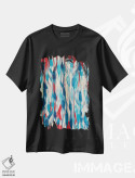 تیشرت مشکی طرح دار درگیر آبی ها، آبستره اثر شوشانیک کاراپتیان | فروشگاه ایماژ