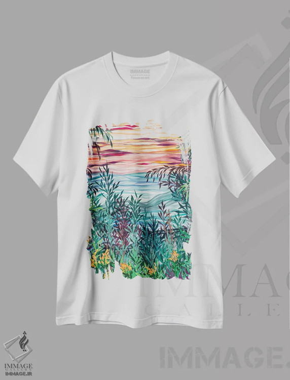 تیشرت سفید طرح دار غروب تابستان، دکور بوهمی اثر شوشانیک کاراپتیان | immage.ir