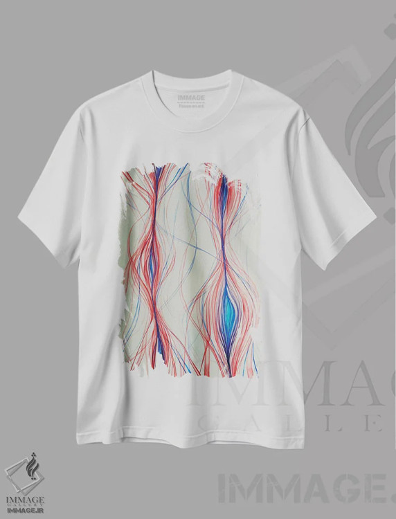 تیشرت سفید طرح دار جریان، آبستره اثر شوشانیک کاراپتیان | فروشگاه ایماژ