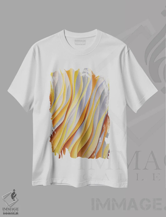 تیشرت سفید طرح دار آغاز، آبستره اثر شوشانیک کاراپتیان | فروشگاه ایماژ