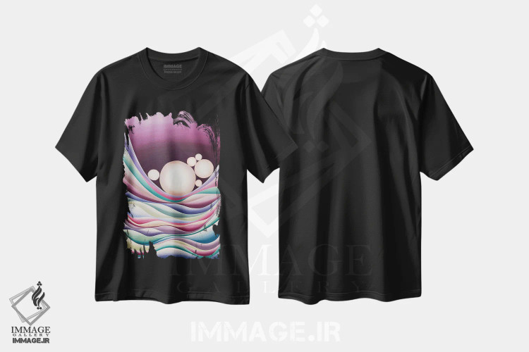 تیشرت مشکی طرح دار فولیکولی، آبستره اثر شوشانیک کاراپتیان | فروشگاه ایماژ