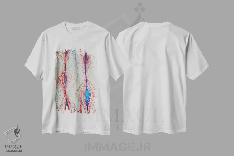 تیشرت سفید طرح دار جریان، آبستره اثر شوشانیک کاراپتیان | فروشگاه ایماژ