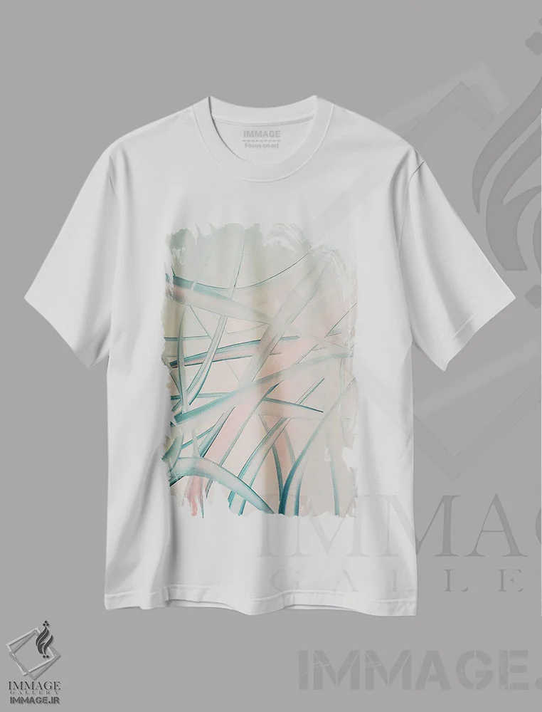 تیشرت سفید طرح دار آرامش، آبستره اثر شوشانیک کاراپتیان | immage.ir