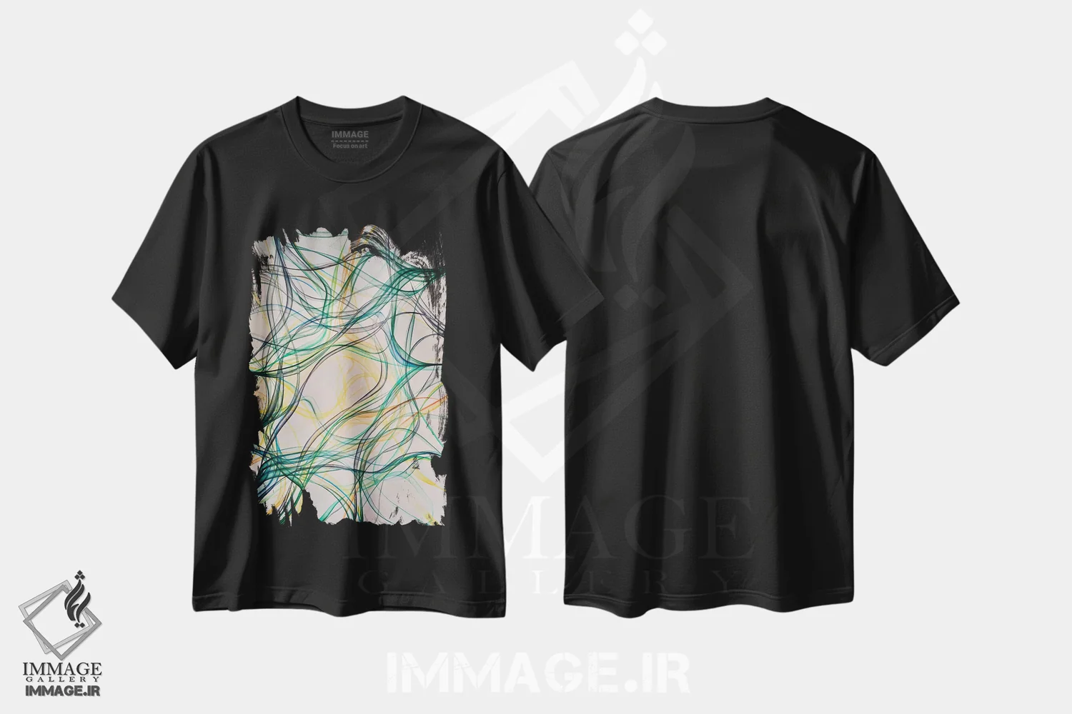 تیشرت مشکی طرح دار مدیتیشن در طیف سبز، آبستره اثر شوشانیک کاراپتیان | immage.ir