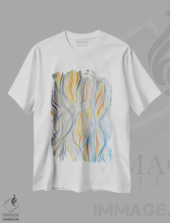 تیشرت سفید طرح دار در اوج شکوفه، آبستره اثر شوشانیک کاراپتیان | فروشگاه ایماژ