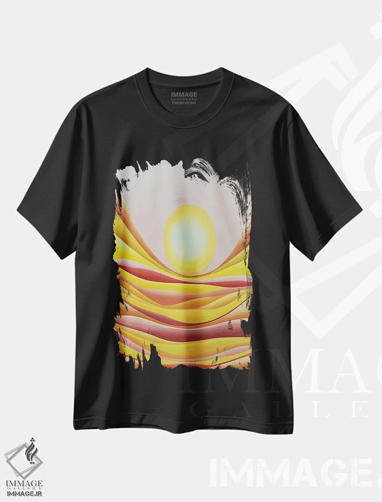 تیشرت مشکی طرح دار اُوو، آبستره اثر شوشانیک کاراپتیان | فروشگاه ایماژ