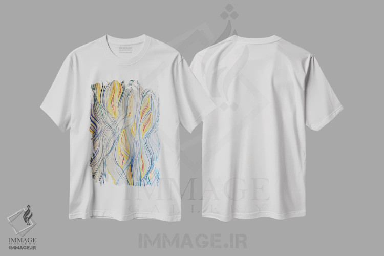 تیشرت سفید طرح دار در اوج شکوفه، آبستره اثر شوشانیک کاراپتیان | فروشگاه ایماژ