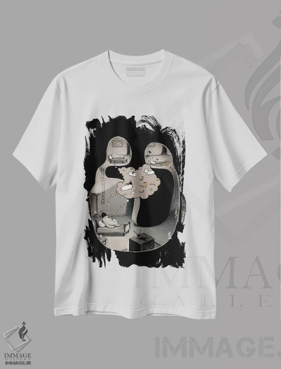 تیشرت سفید طرح دار رویای کارتونی، هنر فاخر معاصر اثر کریستین آدام | فروشگاه ایماژ