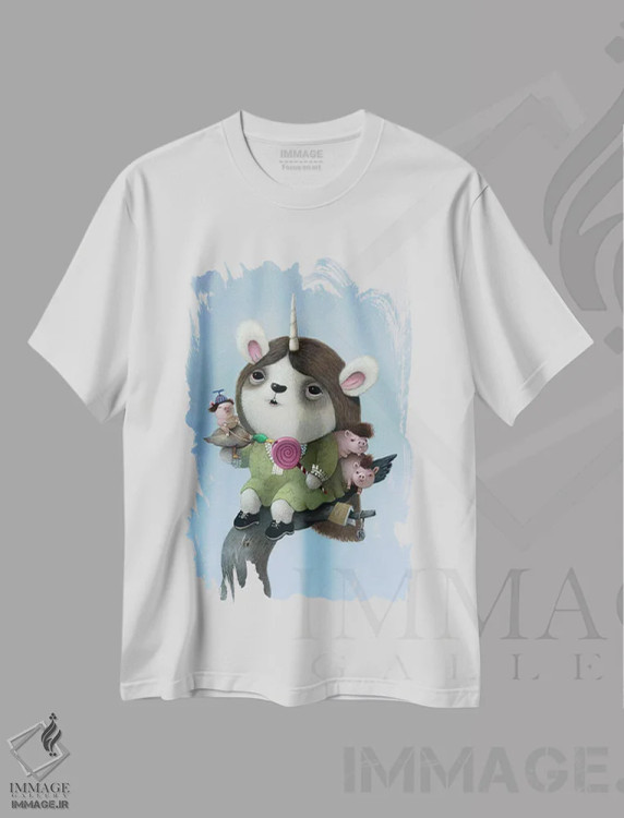 تیشرت سفید طرح دار اردک لیس، هنر فاخر معاصر اثر کریستین آدام | فروشگاه ایماژ