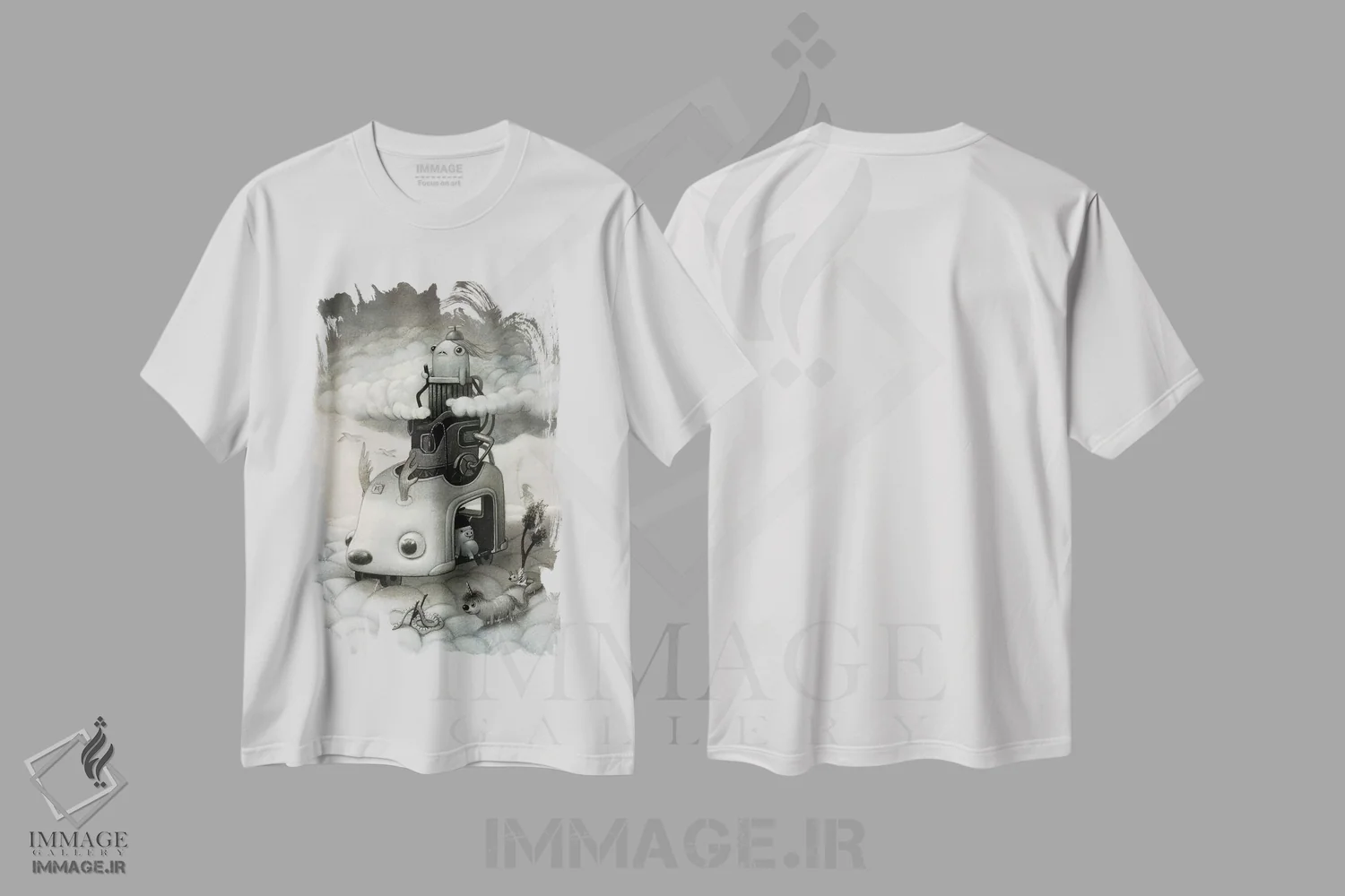 تیشرت سفید طرح دار خزنده ابرها، هنر فاخر معاصر اثر کریستین آدام | immage.ir