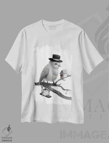 تیشرت سفید طرح دار جیرو، هنر فاخر معاصر اثر کریستین آدام | فروشگاه ایماژ