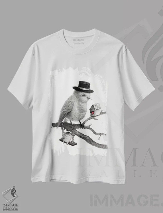 تیشرت سفید طرح دار جیرو، هنر فاخر معاصر اثر کریستین آدام | فروشگاه ایماژ